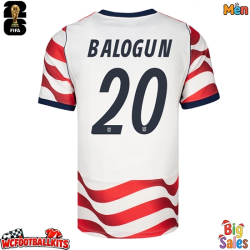 United States Folarin Balogun #20 Replica Home Stadium Shirt World Cup 2026 Short Sleeve